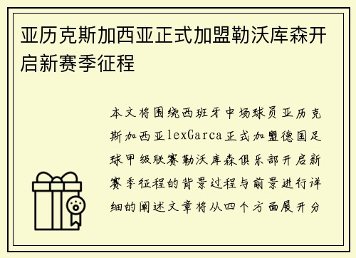 亚历克斯加西亚正式加盟勒沃库森开启新赛季征程
